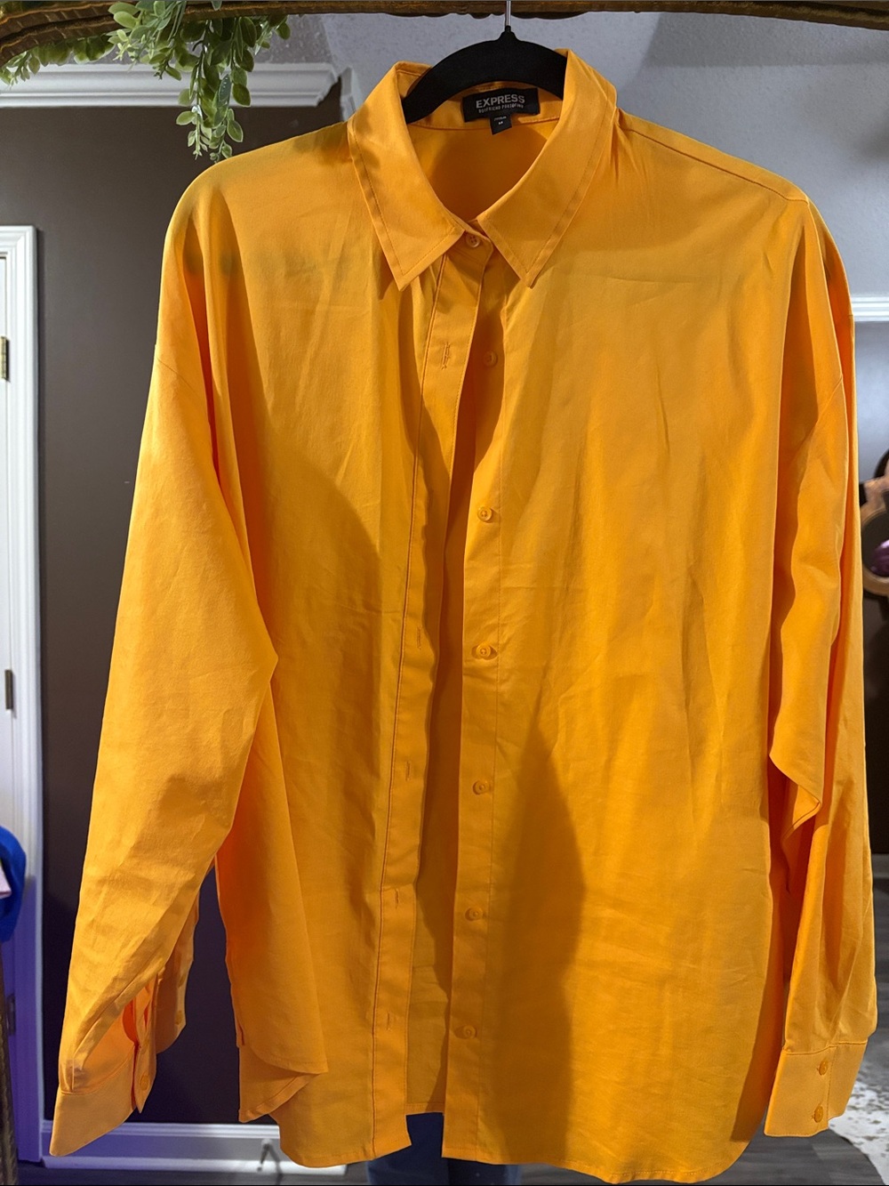 Express Vibrant Orange Button-Up Shirt
